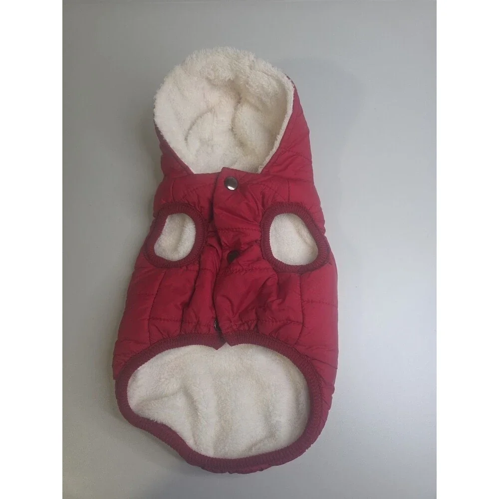 SAWMONG Dog Fleece Hoodie Red Small, (missing 1 snap)